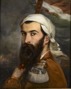 Portrait de Garibaldi avec un turban et un drapeau italien