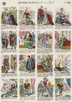 pisodes relatifs aux Carolingiens: Pépin le Bref, Charlemagne, Roland à Roncevaux,, Louis le Débonnaire, Louis le Germanique, Louis II le Bègue, Louis III, Carloman, Charles le Gros. Épisodes des invasions normandes avec Eudes de Paris, Gosselin et l'ab