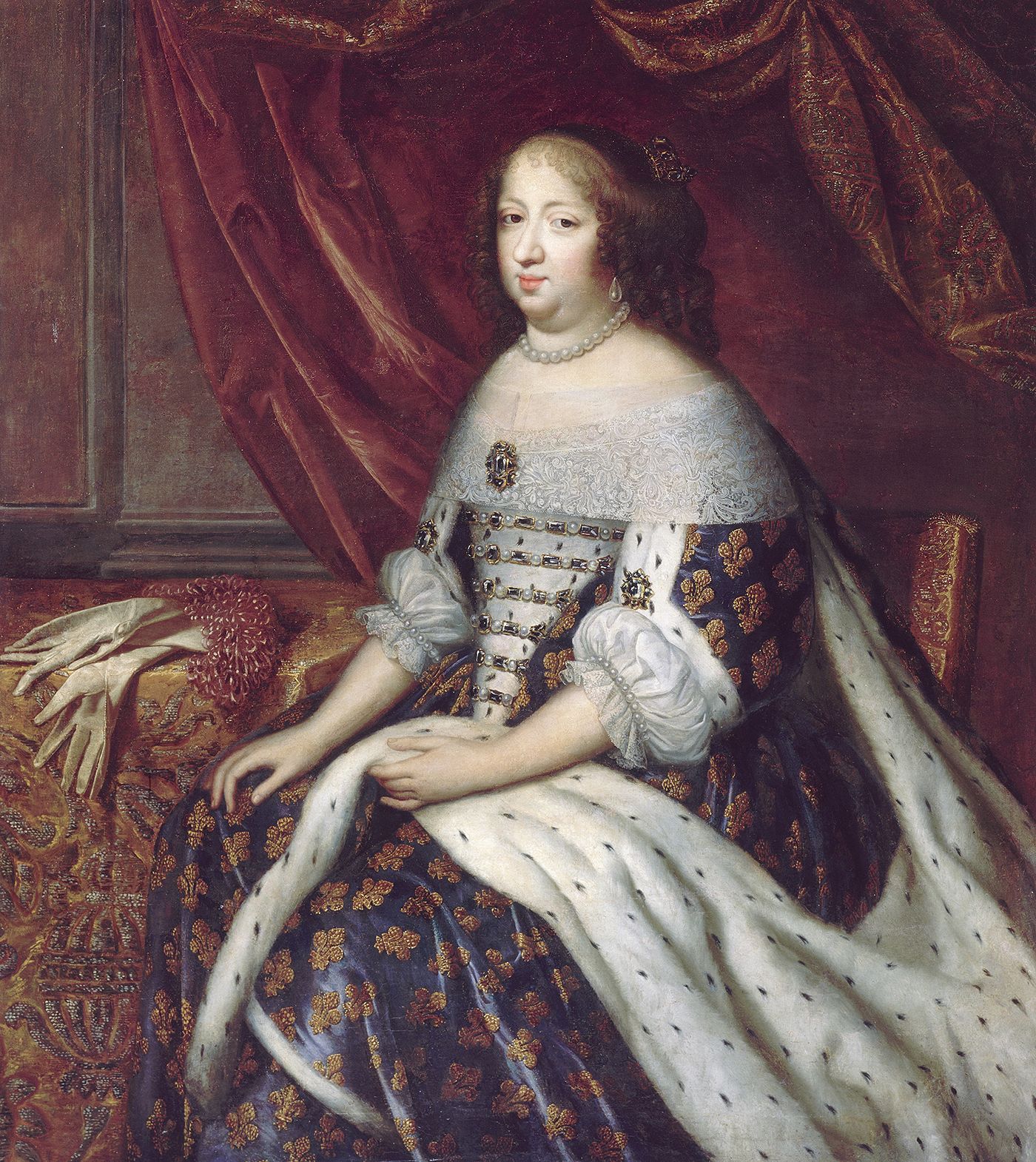  Anne d'Autriche représentée en grand costume royal. Atelier des Frères BEAUBRUN (1630 - 1675)