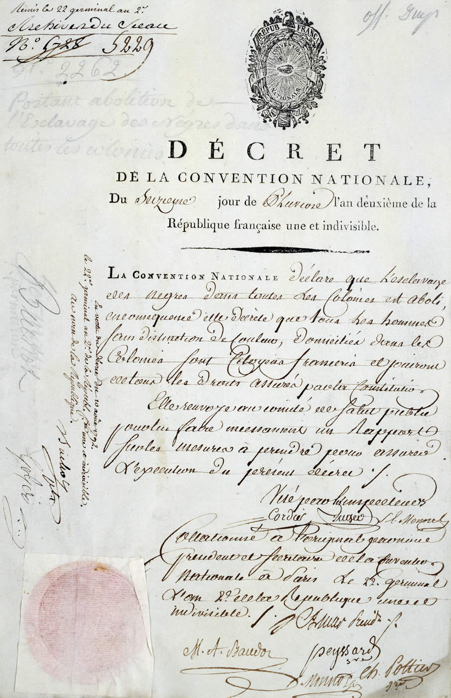 Décret d'abolition de l'Esclavage, 16 pluviôse an II / 4 février 1794.