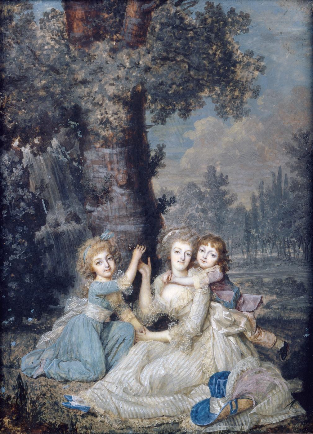 Marie-Antoinette et ses enfants au pied d'un arbre. 1790