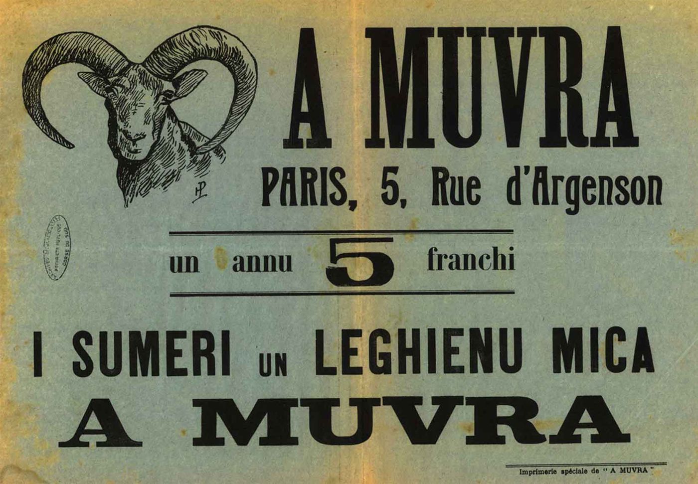 Prospectus d'abonnement au journal "A Muvra" (« Le Mouflon »).