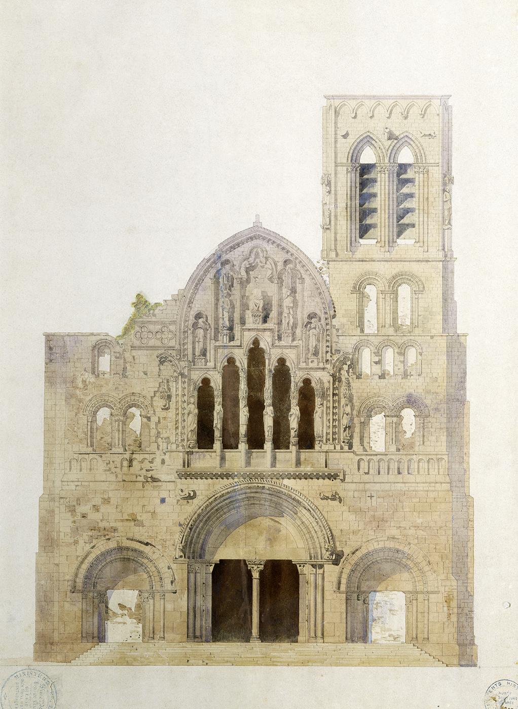 Vézelay, église, façade avant restauration.