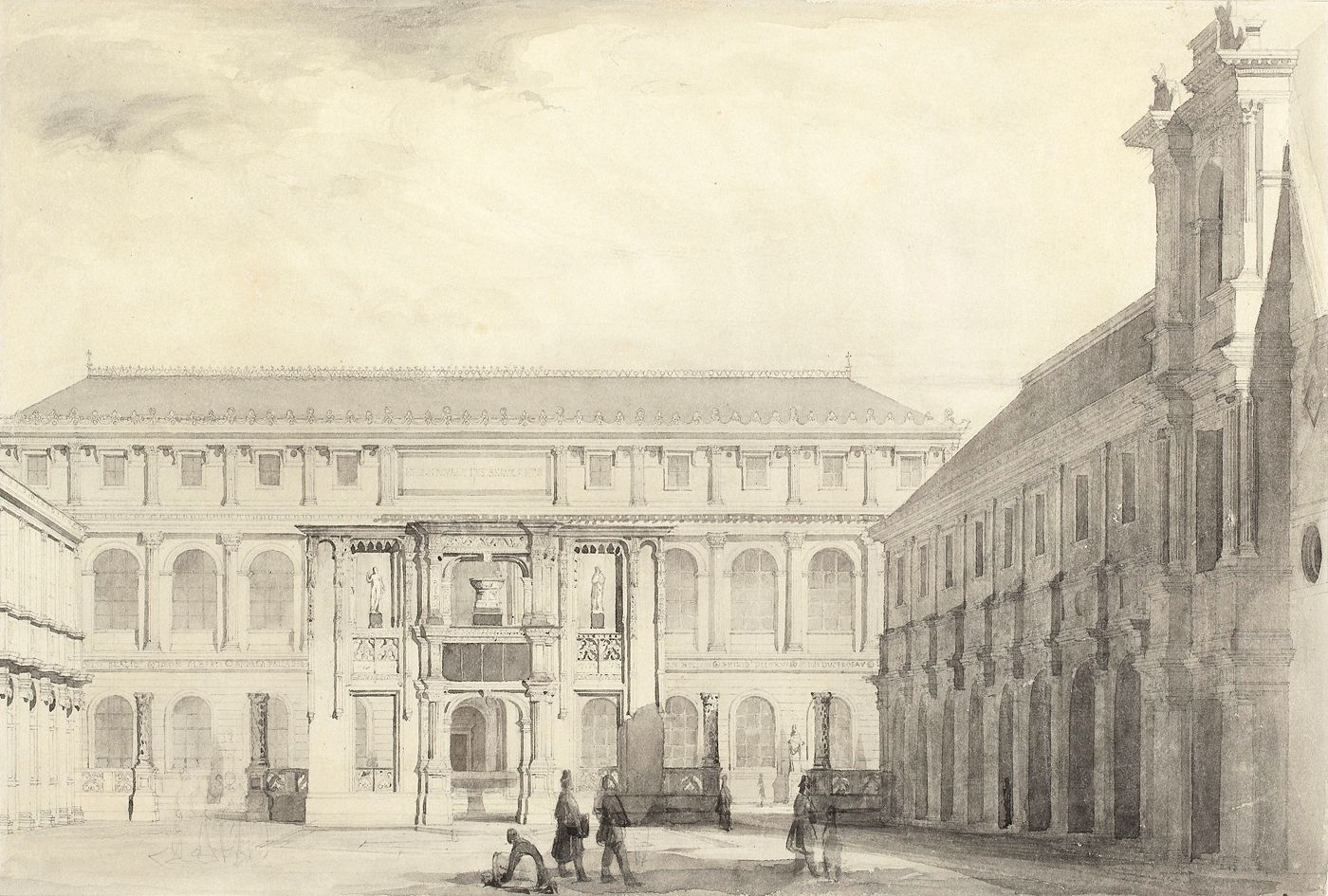 La cour des Etudes de l'Ecole des Beaux-Arts (Paris). Félix DUBAN (1797 - 1870)