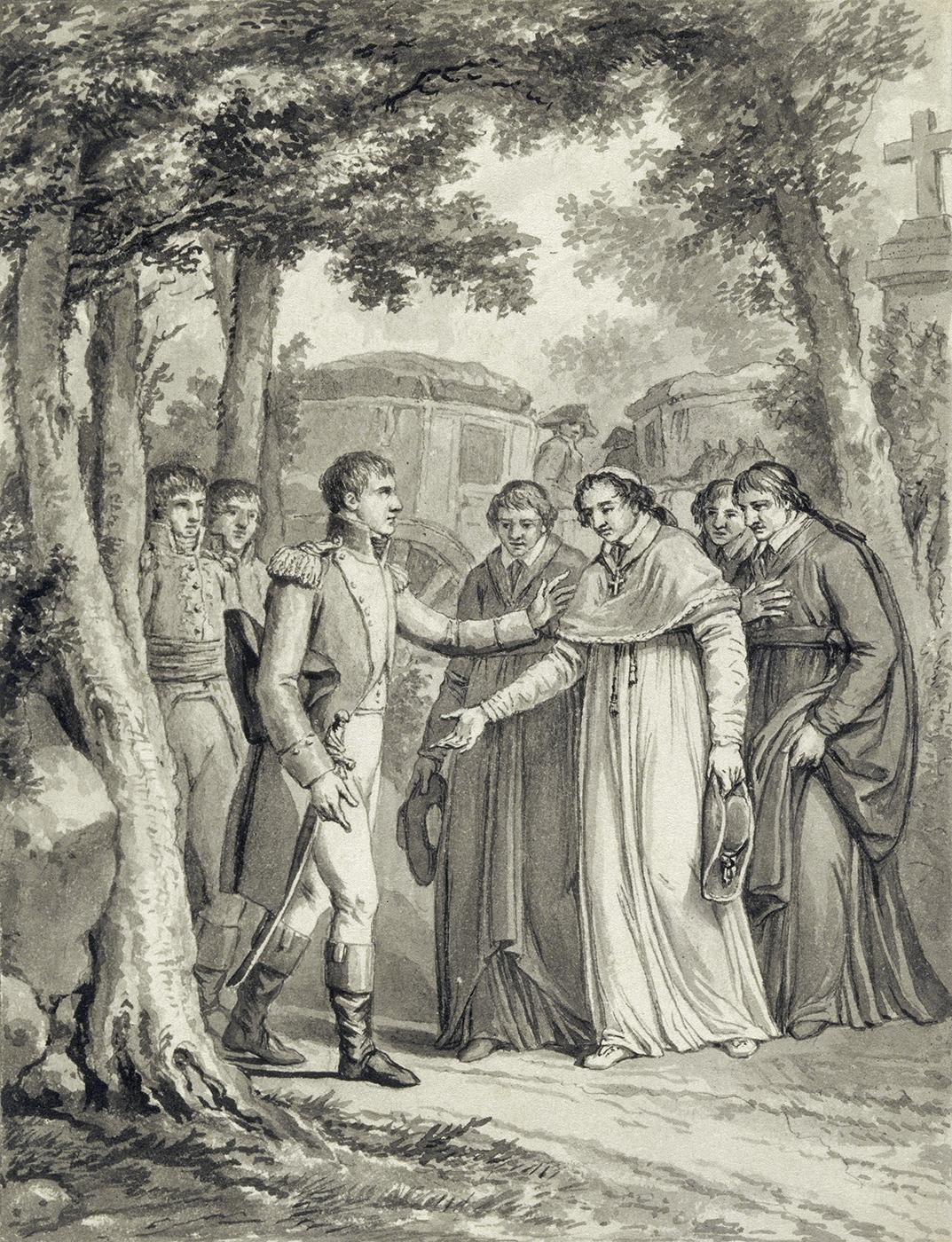 L'Empereur va au devant du Pape à Fontainebleau 25 novembre 1804.