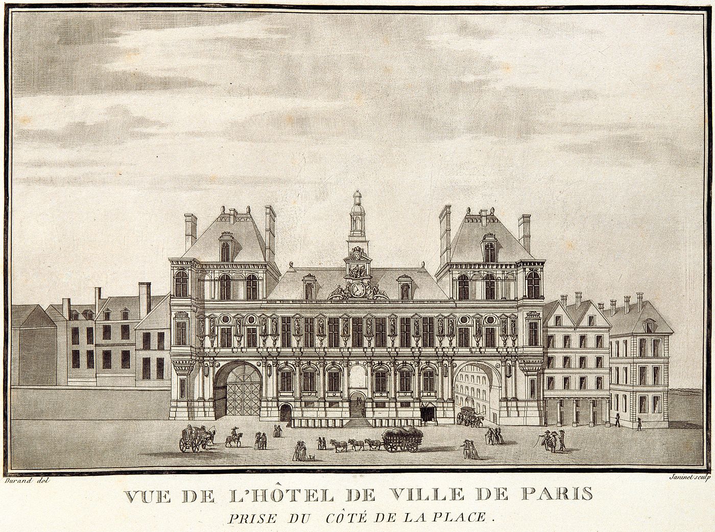 Vue de l'Hôtel de ville de Paris, prise du côté de la place.