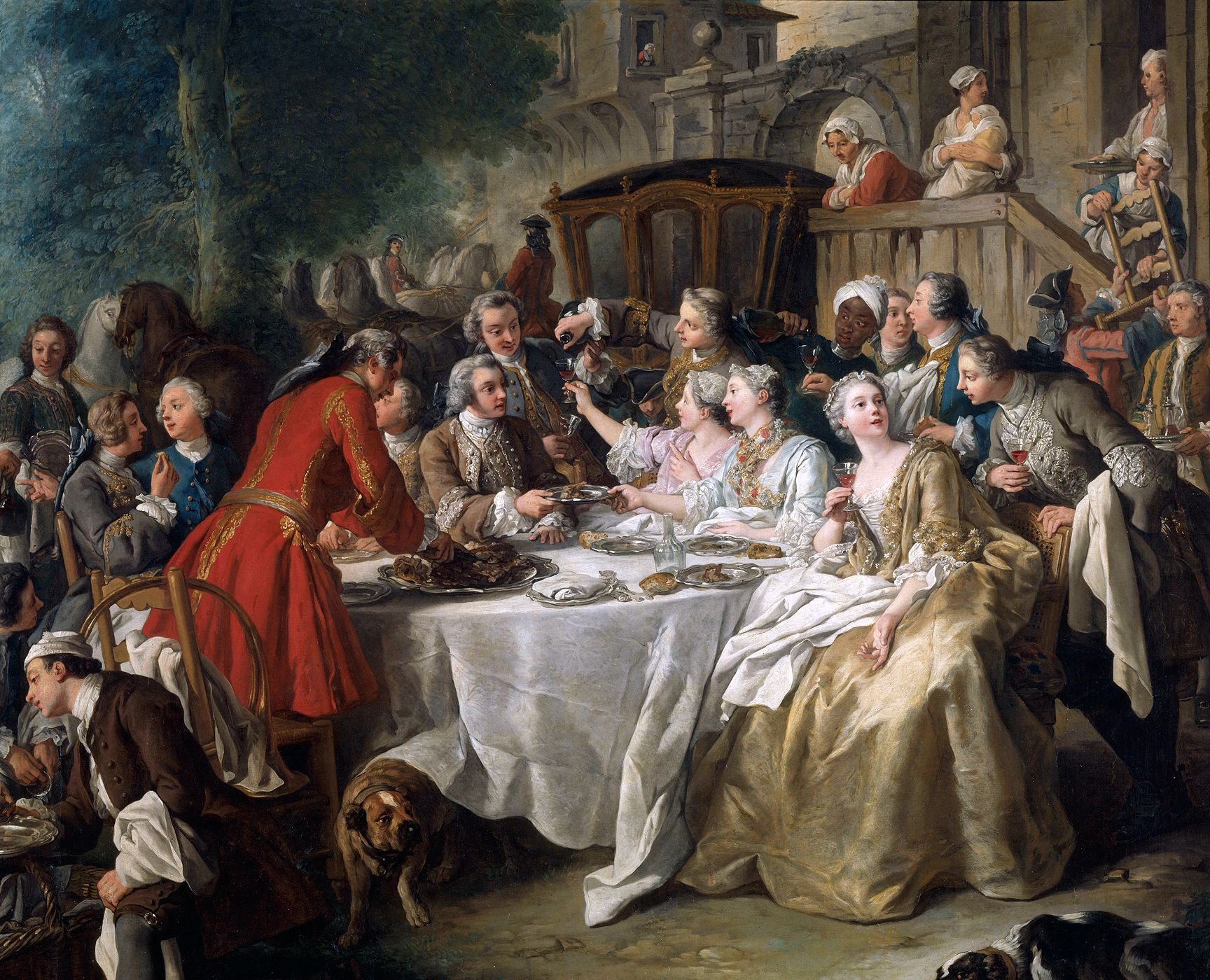 Le déjeuner de chasse. Titre d'après notice du Louvre : « Un Déjeuner de chasse". détail de la partie centrale
