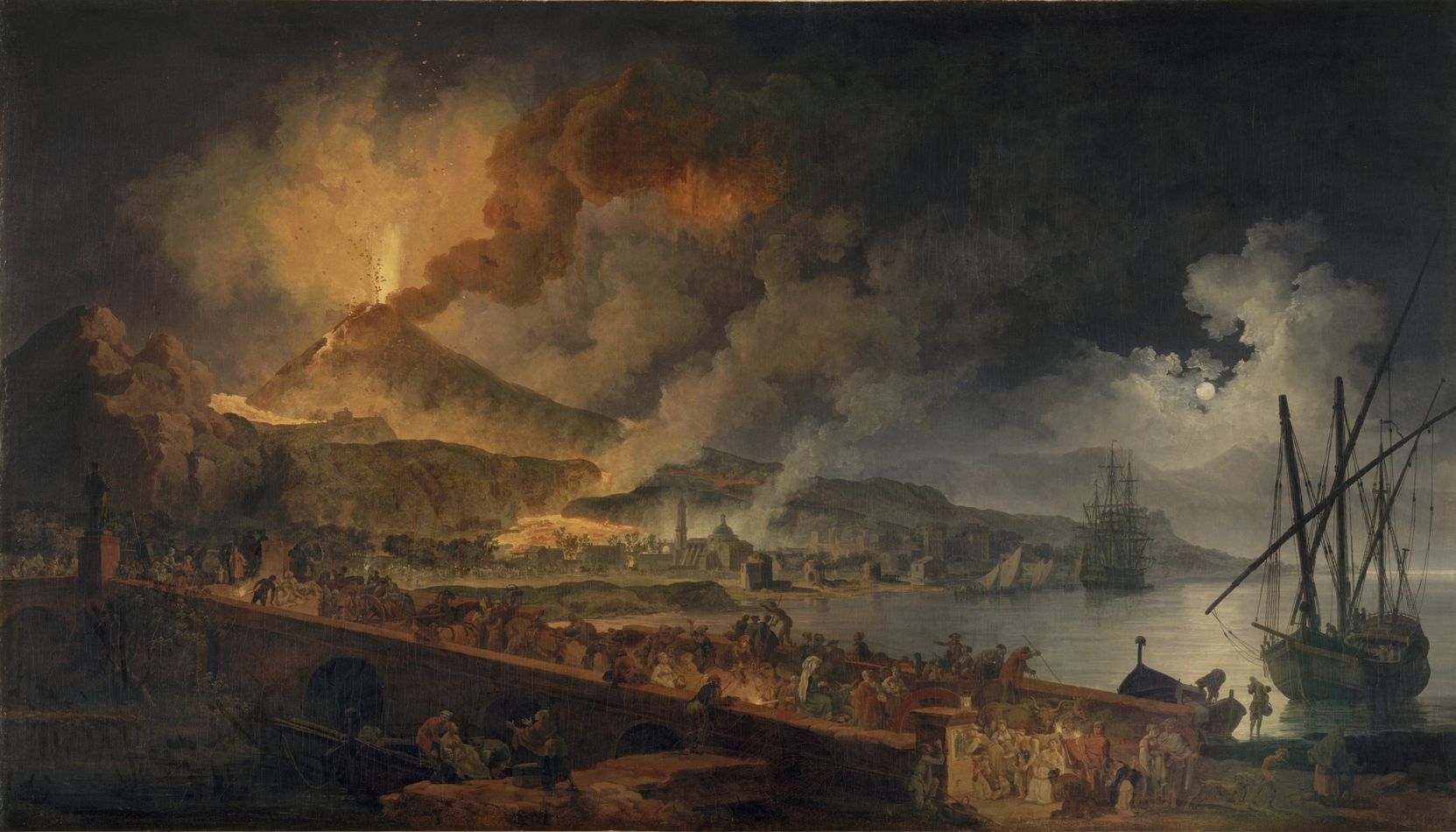 Éruption du Vésuve et vue de Portici