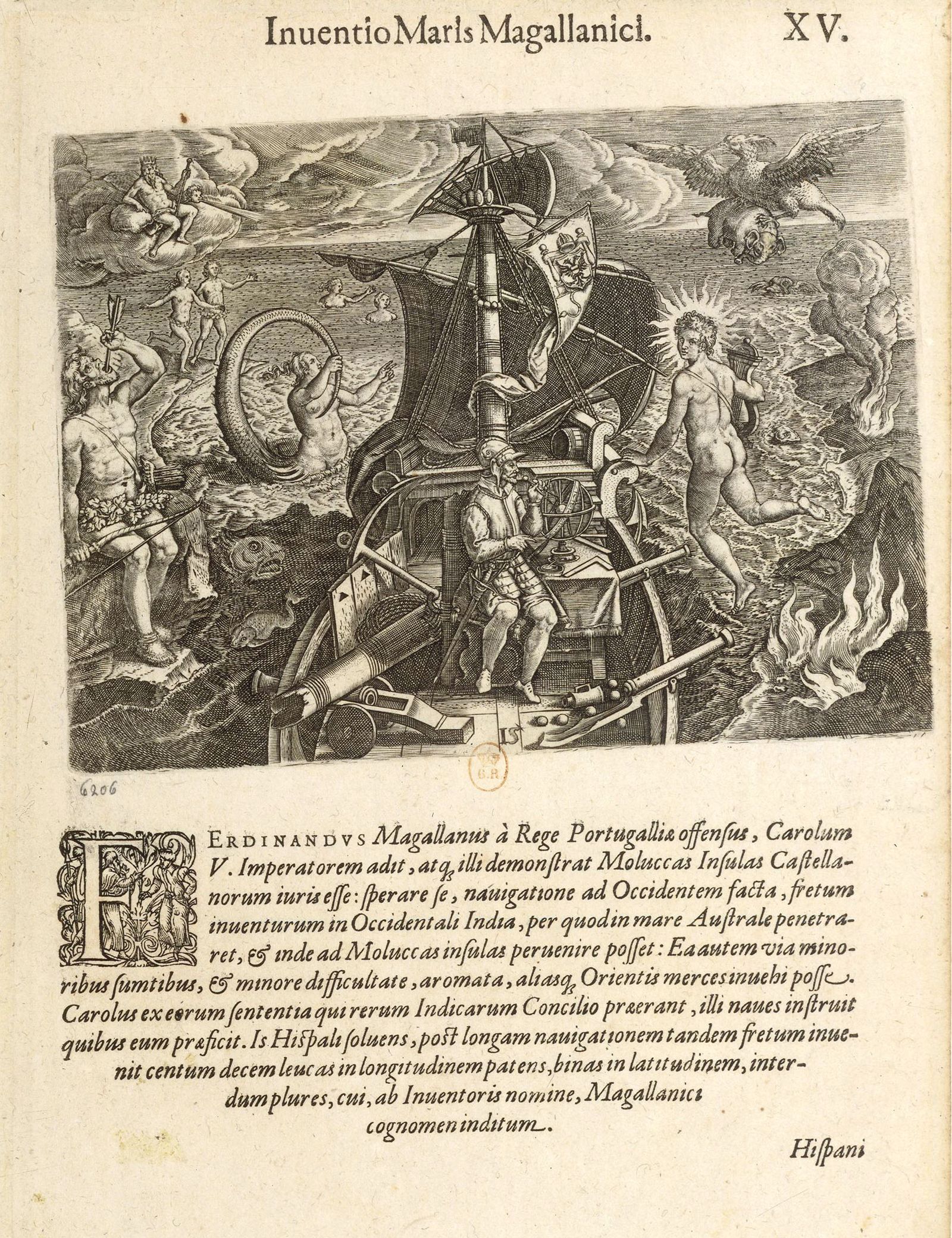 Magellan entrant dans le Pacifique et texte