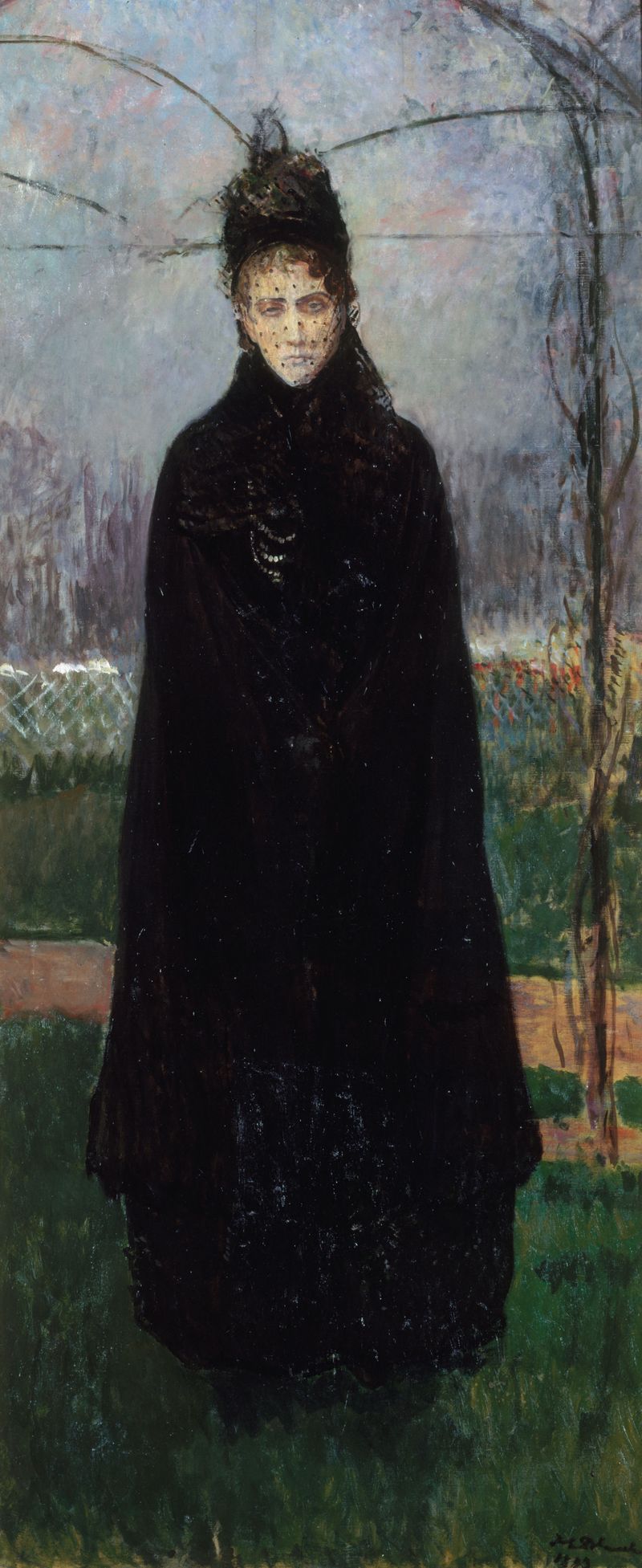 femme debout en deuil