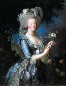 Portrait de Marie-Antoinette à mi-corps tenant une rose