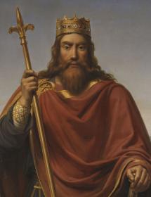 Peinture du XIXe siècle de Clovis avec la couronne et un sceptre