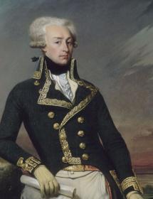 Portrait d'une jeune militaire en perruque et uniforme