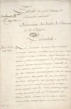 Discutée et mise au point au cours des séances de l’Assemblée nationale, la Déclaration de 1789 s’appuie sur des projets, comme celui de La Fayette.