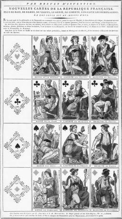 Un jeu de cartes du début de l’année 1793 témoigne cependant de cet intérêt. Cette carte, l’égalité de couleur qui remplace le valet de carreau représente un noir révolté,
