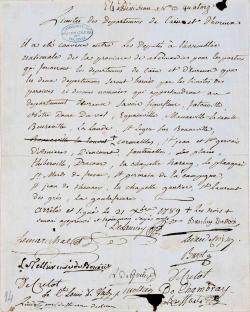 Le document sur les limites entre les départements d’Evreux et de Caen, daté du 21 décembre 1789, veille du décret sur la division du royaume « en 75 à 85 départements », montre que les limites sont déjà fixées, mais que les départements ne sont pas encore nommés