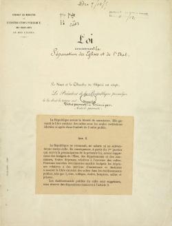 La loi de séparation du 9 décembre 1905 et sa mise en œuvre