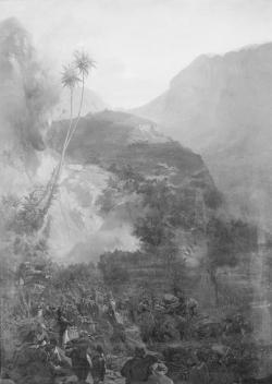 Le fort de Fautahua accueillit ainsi le gros des indigènes rebelles en 1846. Giraud en dessina plusieurs vues topographiques à la demande de l’état-major et en tira les deux tableaux de Versailles.