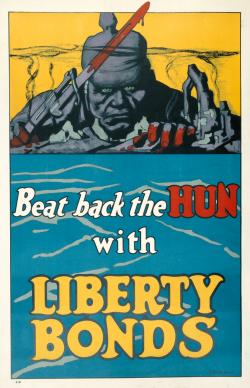emprunt de guerre américain, 1918 Beat Back the Hun with Liberty Bonds (« Renvoyons le Hun chez lui avec les bons de la liberté »)