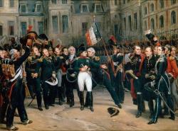 Napoleon entouré de sa garde à Fontainebleau