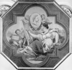 Cette esquisse de Charles-Louis Müller est une étude préparatoire pour le décor du compartiment central de la voûte de la salle Denon au Louvre.
