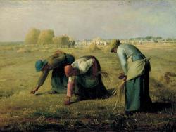 Trois femmes en train de glaner dans les champs
