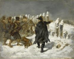 On le voit dans le second tableau, Le Maréchal Ney à la redoute de Kovno, s’adresser à des soldats visiblement épuisés et frigorifiés.