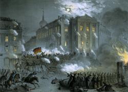 Barrikadenschlacht am Alexanderplatz in der Nacht vom 18. zum 19. März 1848. 