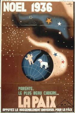 Affiche pour Noel 1936 pour la paix avec une terre et un mouton