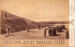 Exécution de Rossel, Bourgeois, Ferré, dans la plaine de Satory à Versailles.