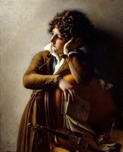 e portrait est traité en monochromie de brun, marron et ocre que relèvent juste la note bleue et froide du gilet et le blanc très lumineux de la chemise. 