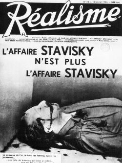 Une du Journal Réalisme, la tête d'un homme ensanglanté, Stavisky, mort