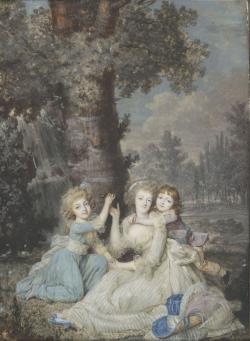 Marie-Antoinette, sa fille et son second fils sous un arbre