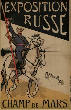 cosaque à cheval saluant avec une lance