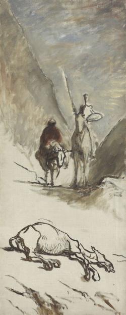 Don Quichotte  et Sancho Pancha découvre une mule morte