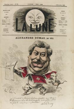 Caricature d'Alexandre Dumas en mousquetaire