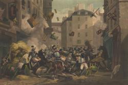 bataille de rue entre les insurgés de 1830 et les soldats