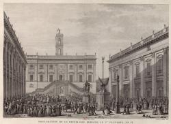 Place du Capitole, une foule entend la proclamation de la République romaine en 1798