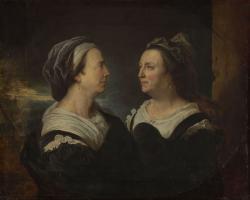 femme à mi corps habillée de noir, deux profils