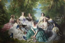 assemblée de femmes en crinolines