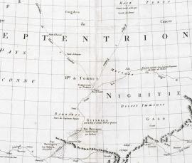 Routes au départ de Tombouctou. [Détail de] Carte pour servir au voyage de M. Saugnier au Sénégal.