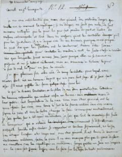 Minute autographe de lettre de Carnot à Bonaparte (p.1).