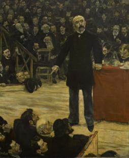 Georges Clemenceau prononçant un discours dans une réunion électorale