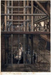 Le Monde souterrain. Descente d'un cheval dans la mine. Le Creusot.