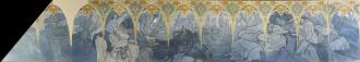 Fragments de frise décorant le pavillon de la Bosnie-Herzégovine à l'Exposition universelle de 1900 à Paris : fragment de la frise supérieure