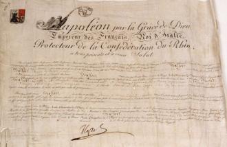 Lettres patentes scellées conférant le titre de baron au général Scalfort.