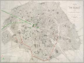 Plan de Paris divisé en arrondissement et paroisses..., portant les mouvements de troupes effectués les 28 et 29 juillet 1830.