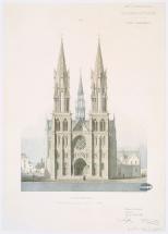 Projet d'achèvement de la cathédrale de Moulins (Allier) : élévation de la façade principale.