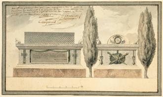 Projet du tombeau de Marceau, offert par l'armée de Sambre-et-Meuse, dessiné par Antoine Sergent.