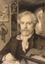 Portrait d'Edmond de Goncourt, la main droite tenant une cigarette